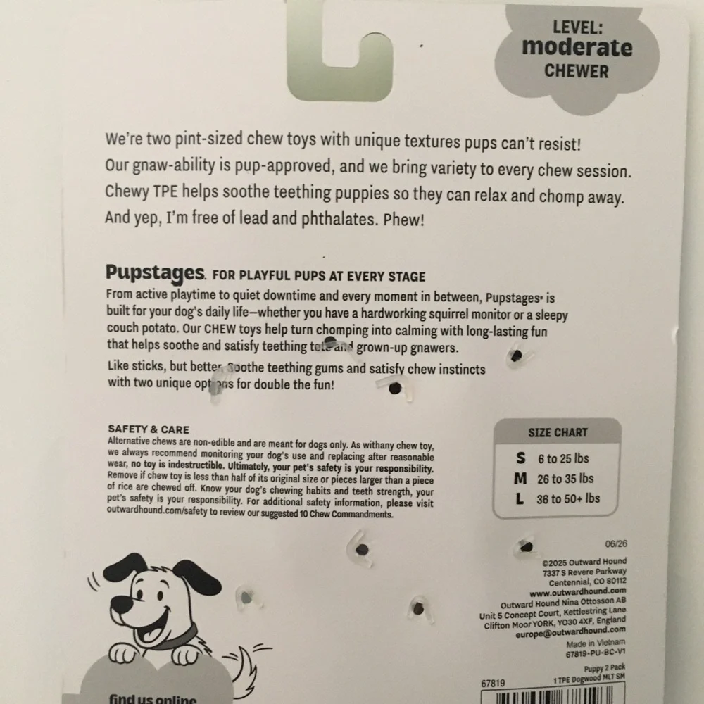 Pupstages Puppy 2-Pack Chew Sticks for Small Dogs NEW